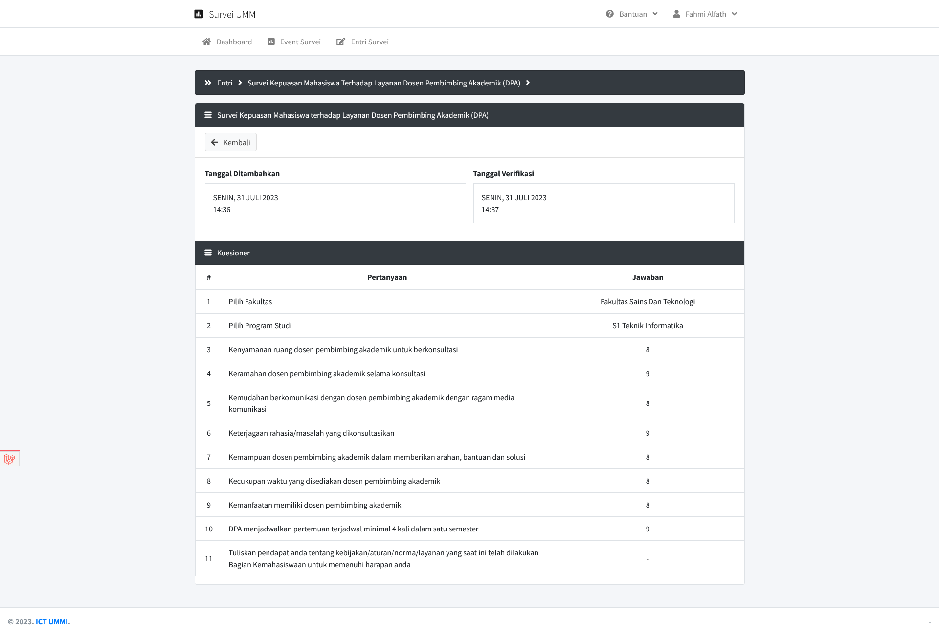Halaman detail pengisian