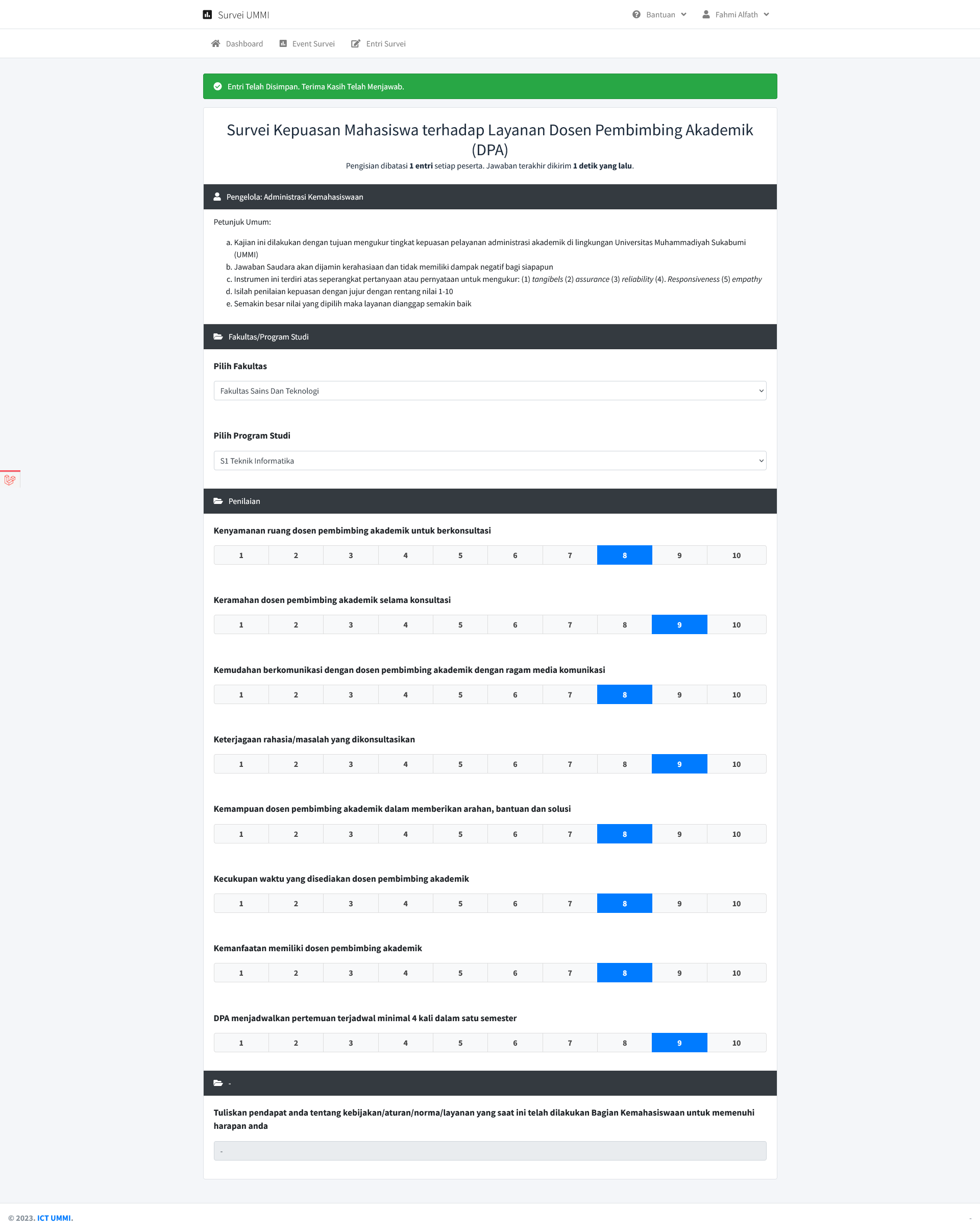 Halaman entri survei