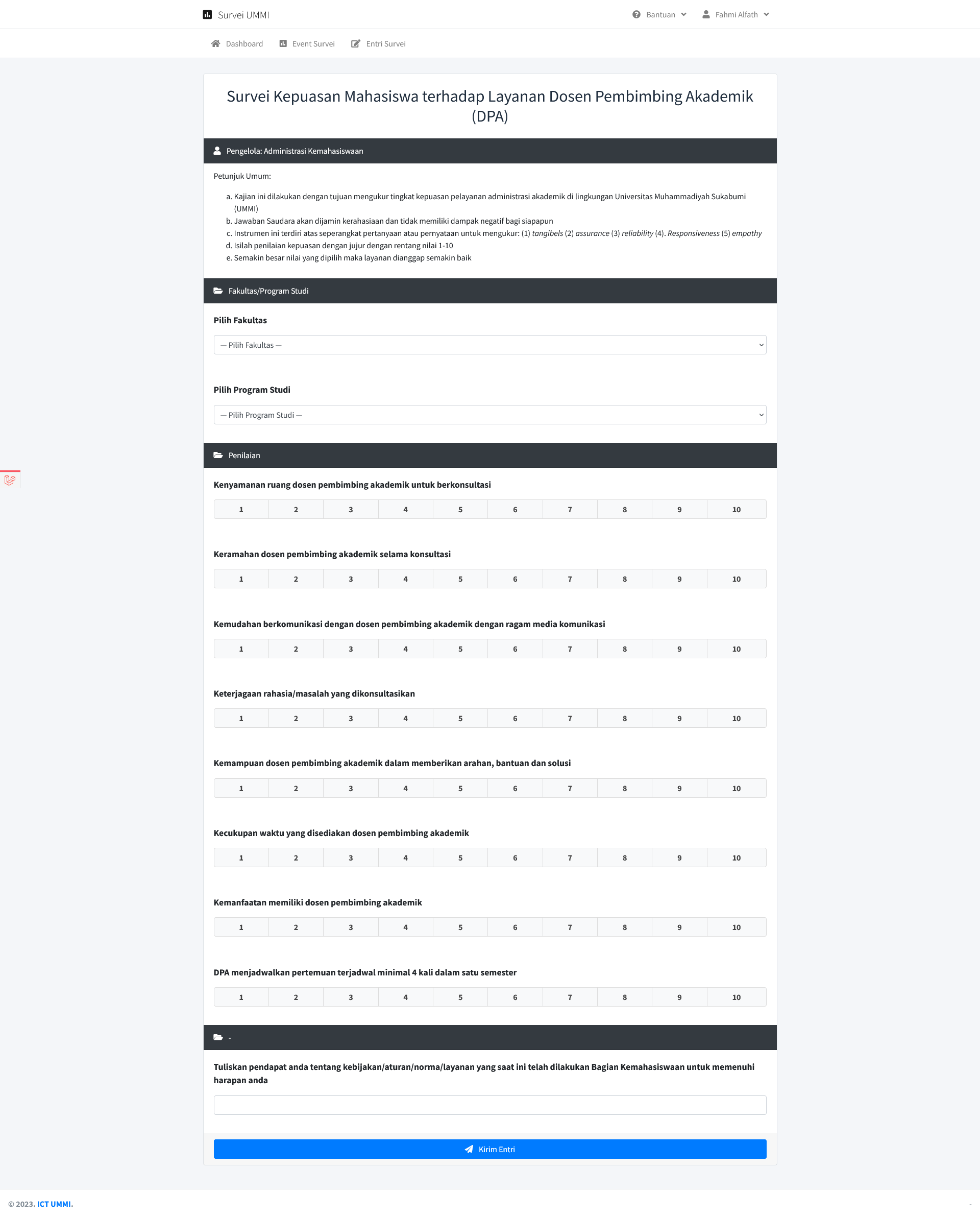 Halaman formulir pengisian survei